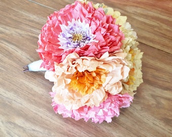 Peony Coffee Filter Flower Bouquet - Alternative Paper Flower Wedding Bouquet - Colourful Floral Bridal Accessories