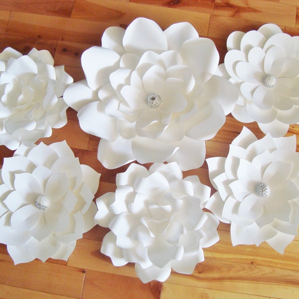Paper Flower Wall Set White - Neutral Baby Nursery Decor - Flower Backdrop (set of 6)