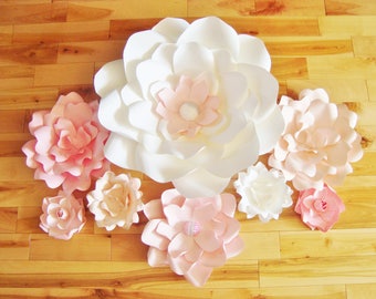 Paper Flower Wall Decor: Baby Nursery, Bridal Shower Backdrop (Set of 8)