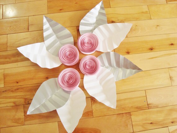 Spiral Paper Roses Paper Flower Wall Decor Set Of 4 With Leaves
