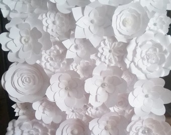 Paper Flower Wedding Backdrop All white - DIY Party Flower Wall for Prom Decorations - Wedding Reception Decorations