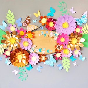 Paper Flower Butterfly Backdrop - Personalized Name Sign - Butterfly Themed Flower Wall For Baby Nursery