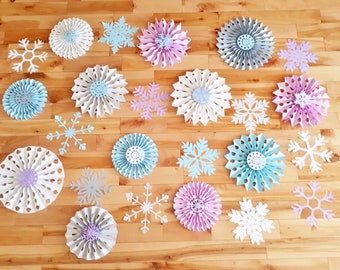 Frozen Inspired Decor Paper Snowflake Themed Winter Wall Backdrop Baby Nursery Winter Wall Art Party Decorations