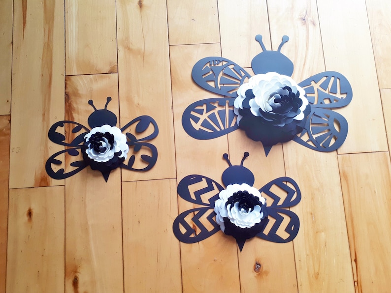 Bumblebee themed Wall Art for Baby Nursery Paper Flower Bee Decor Birthday Party Bug Decorations image 5