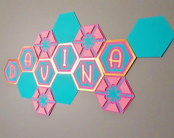 Custom Floral Baby Name Sign, Retro Geometric Decorative Tile, Nursery Wall Art, Perfect Baby Shower Gift