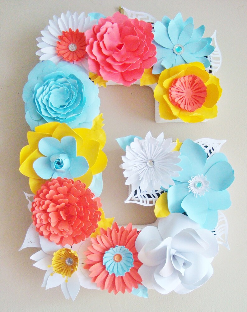 Paper Mache Letter Flowers Alphabet Decoration Paper Etsy Canada
