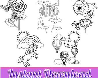 Whimsical Colouring Pages - Wildlife Printable Digital Images - Kids Colouring Images Print from Home - 10 Pages