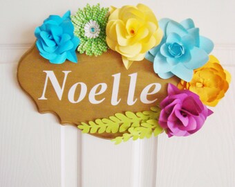 Baby Name Sign Baby Nursery Name Plate Nursery Wall Decor Kids Bedroom Wall Sign Floral Name Decorations