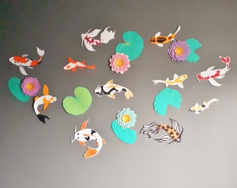 Koi Fish Wall Art - Vibrant School of Fish Decor - Perfect Aquarium Nursery Accent - Unique Birthday Party Backdrop