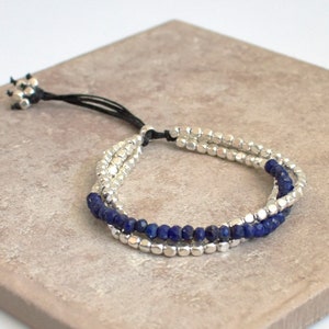 Sterling Silver Multi Strand Bracelet - Faceted Lapis - Multi Strand Bracelet - Beaded Bracelet - Lapis Bracelet - Roca Jewelry Designs
