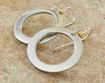 Sterling Silver Handmade Hoop Earrings - Thick Hoop Earrings - Silver and Gold Hoops - PMC Sterling Earrings - Roca Jewelry Designs