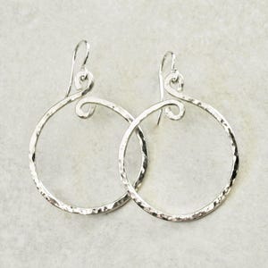 Hammered Sterling Silver Hoop Earrings, 1.25 Diam. Small Hoop Earrings Hammered Hoop Earrings Sterling Hoops Roca Jewelry Designs image 1