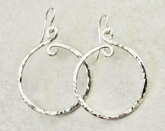 Hammered Sterling Silver Hoop Earrings, 1.25" Diam. - Small Hoop Earrings - Hammered Hoop Earrings - Sterling Hoops - Roca Jewelry Designs