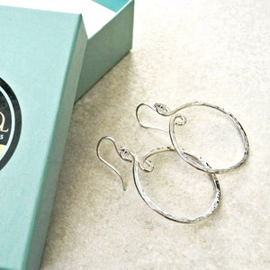 Hammered Sterling Silver Hoop Earrings, 1.25 Diam. Small Hoop Earrings Hammered Hoop Earrings Sterling Hoops Roca Jewelry Designs image 3