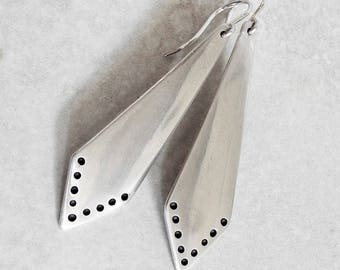Sterling Silver Modernist Earrings - Long Silver Earrings - Handmade Earrings - Artisan Earrings - Long Drop Earrings - Roca Jewelry Designs