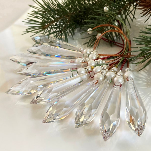 Glass Prism Christmas Ornament - Faceted Glass - Clear Glass Crystal - Unique Ornament - Sparkly Christmas Ornament - Roca Jewelry Designs