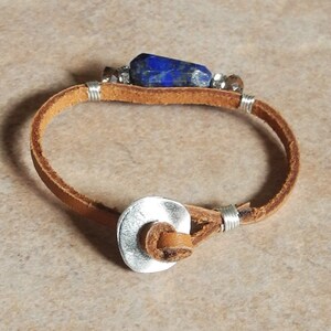 Sterling Wire Wrapped Leather Cord Bracelet With Lapis Lapis and ...