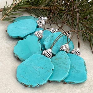 Turquoise Magnasite Slice Christmas Ornament - Gemstone Christmas Ornament - Organic - Unique Stone Tree Decoration - Roca Jewelry Designs