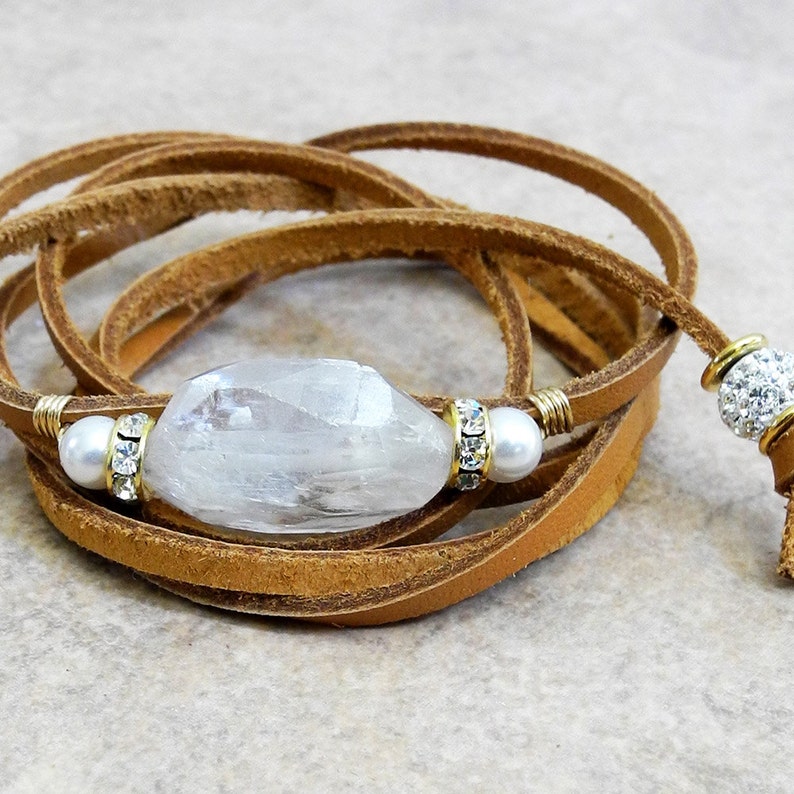 Leather Cord Bracelet With Faceted Moonstone Pearls and Etsy