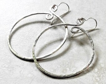 Medium Hammered Sterling Silver Hoop Earrings - 1.75" Diam. - Hammered Hoop Earrings - Artisan Sterling Hoop Earrings - Roca Jewelry Designs
