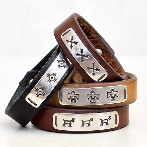 Symbolic Four Directions Native American Navajo Sterling Silver Heavy Bracelet Symbolic Four Directions Native American Navajo Sterling Silver Heavy Bracelet