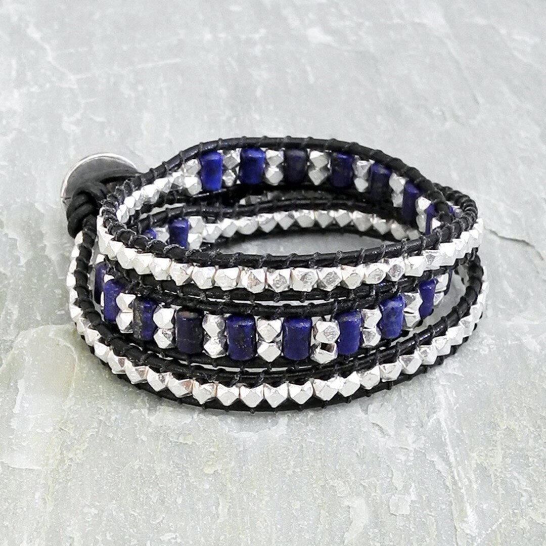 Triple Wrap Leather Bracelet With Lapis Lapis Leather Wrap Etsy