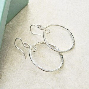 Hammered Sterling Silver Hoop Earrings, 1.25 Diam. Small Hoop Earrings Hammered Hoop Earrings Sterling Hoops Roca Jewelry Designs image 2