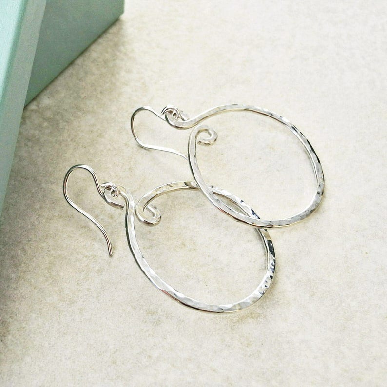 Hammered Sterling Silver Hoop Earrings, 1.25 Diam. Small Hoop Earrings Hammered Hoop Earrings Sterling Hoops Roca Jewelry Designs image 2