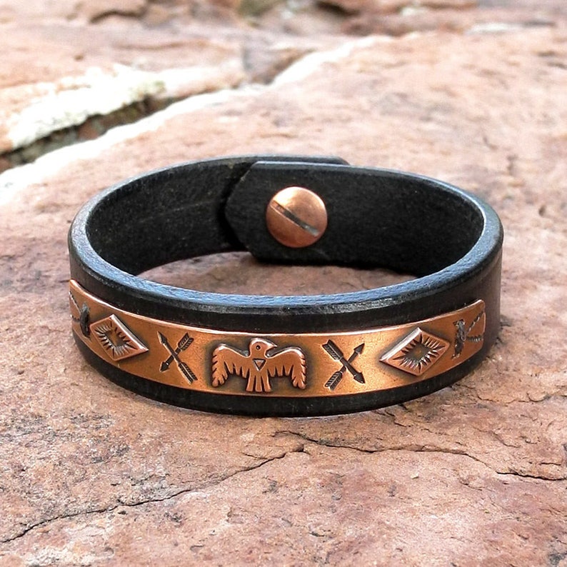 Cuffamp; Manchette Cuivre Vintage Pour Bracelet Et Cuir Bijoux Ancien Pion Roca En Mens Homme y7gb6f
