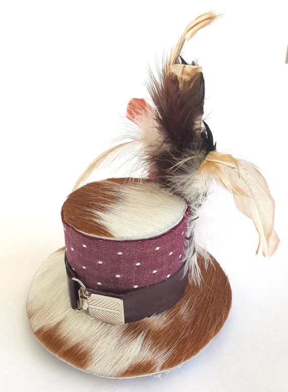 Steampunk Polka Dot Mini Hat Fascinator – Cowhide, Feather  display picture 3