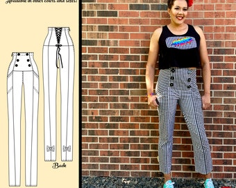 High-waist, sailor style cigarette PANTS with pockets. Name- Audrey 5533