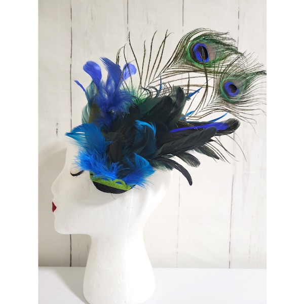 Peacock Envy- fascinateur de cheveux/ barrette/ pince à cheveux/ accessoire capillaire/ fleur/ plume