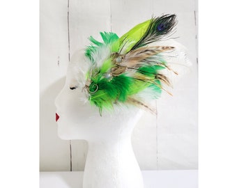 Deco Lime- hair fascinator/ barrette/ hair clip/ hair accessory/ flower/ feather