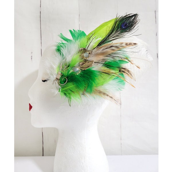 Deco Lime- hair fascinator/ barrette/ hair clip/ hair accessory/ flower/ feather