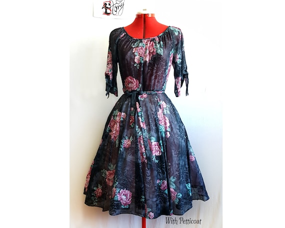Rose Garden Dress- Sheer, fit and flare, Vintage … - image 1