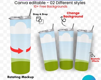 20oz Tumbler Mockup Template Canva, 20oz Skinny Tumbler Wrap,Rotating Tumbler Mockup,Transparent Tumbler Mockup,Drag and Drop Tumbler Mockup