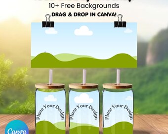 16oz Clear Glass Can Mockup, Clear 16oz Glass Can Mockup, Canva Drag and Drop, Beer Can Glass Mockup, 16oz Glass Can,  Canva Template