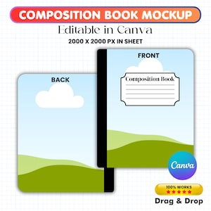 Composition Book Mockup Template, Drag And Drop,Back To School, School Notebook Cover,Composition Book Cover,Instant Download Canva Template