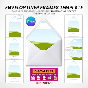 Bundel met bewerkbare sjablonen voor envelopvoeringen, zelfgemaakte envelopvoeringen voor elke gelegenheid, envelopvoeringen met foto, direct te downloaden