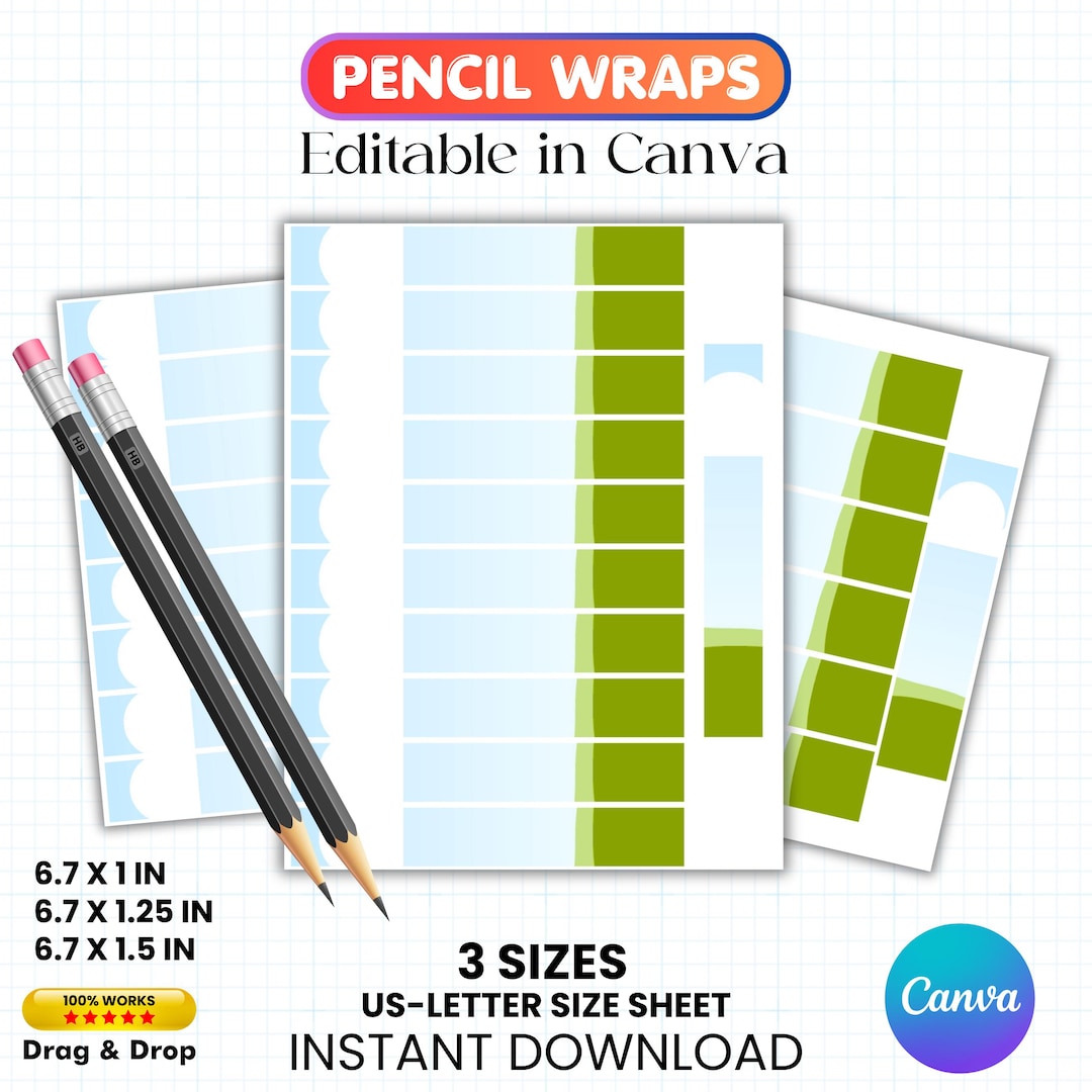 Pencil Wrap Labels Canva Templates, Pencil Label Template, Drag and ...