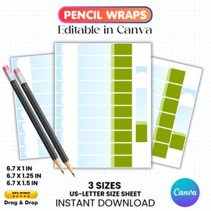 Pencil Wrap Labels Canva Templates, Pencil Label Template, Drag and Drop, School Supply Wrapper, Editable Pencil Template, Back To School