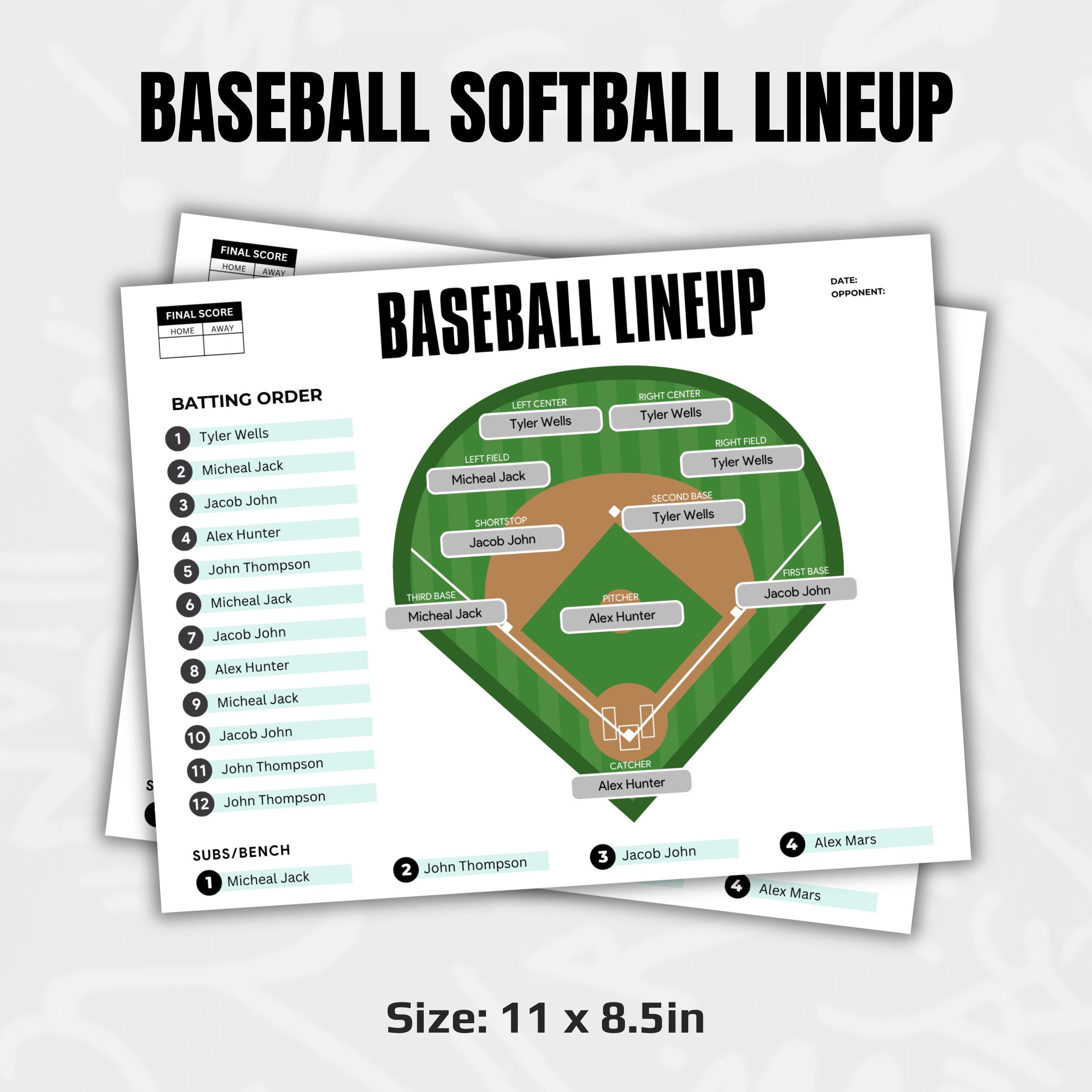Baseball Lineup Card Template, Editable Sports Lineup Sheet for Softbal ...