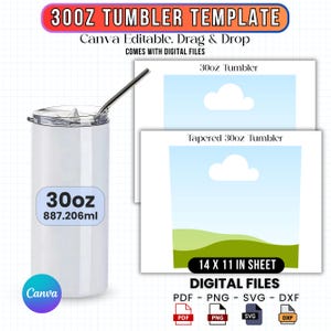 30oz Tumbler Template, 30oz Tumbler Wrap Canva Template, Tumbler SVG, Drag and Drop, Tumbler Template, 30oz Sublimation Tumbler
