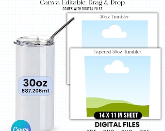 30oz Tumbler Template, 30oz Tumbler Wrap Canva Template, Tumbler SVG, Drag and Drop, Tumbler Template, 30oz Sublimation Tumbler