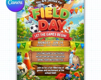Editable Field Day Flyer Template, Printable School Event Poster, Kids School Day Activity Invitation (Digital Download)