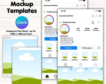 Instagram Profile Mock-up, Editable Instagram Mockup Canva Templates, Instagram Mockups For Feed, Reels & Posts, Mobile Mobile IG Mockup