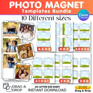 Photo Magnet Template, Fridge Magnet Template, 10 Sizes, Square Magnet Photo Collage Template, Canva Template Instant Download