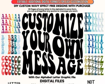 Wavy Alphabet Graphic File, Custom Retro Wavy Text, Custom Wavy Font, Custom Wavy Stacked, Create your own messages, Cricut, Svg, PNG