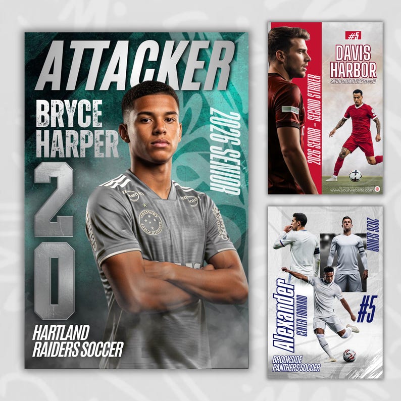 Soccer Pro Pack Bundle, Soccer Canva Posters, Senior Sports Banners, Custom Cards Templates, Graduation Gift Memory Mates Sports Photography