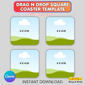 4x4 Square Coaster Template, Drag And Drop, Editable Square Cup Coaster Template, Canva Frame Design, Printable, Instant Download